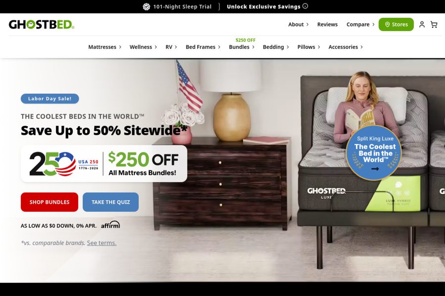 GhostBed website screenshot