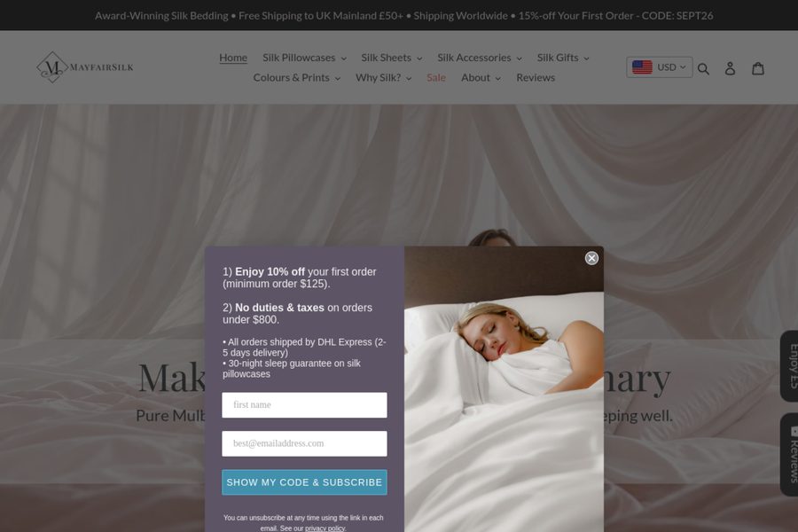Mayfair Silk website screenshot