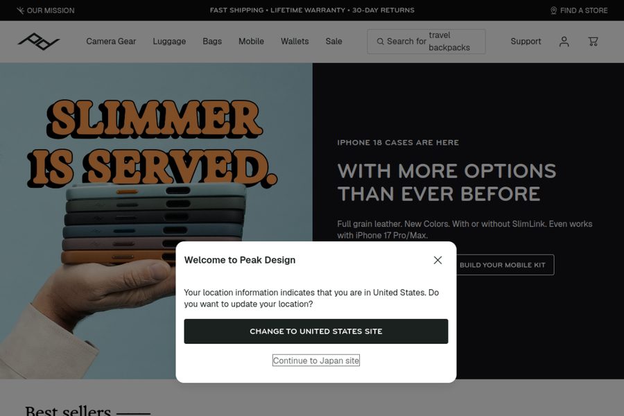 Peak Design website screenshot